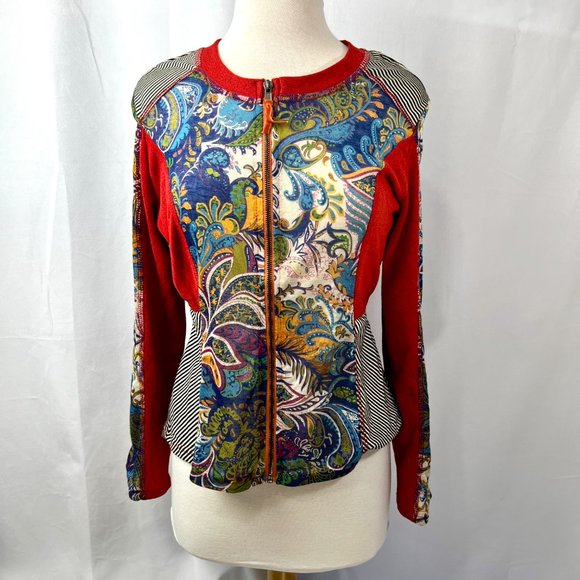 Kaktus Boho Zip Up Shirt Multi-colored Sz L Light Weight Polyester Acrylic - Picture 2 of 7